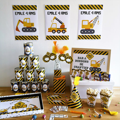 kit anniversaire à imprimer enfant engins chantier construction tête de coucou décoration invitations organisations fête